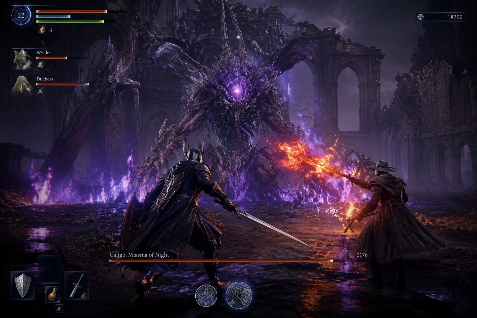 Elden Ring Nightreign co-op boss fight with two players coordinating