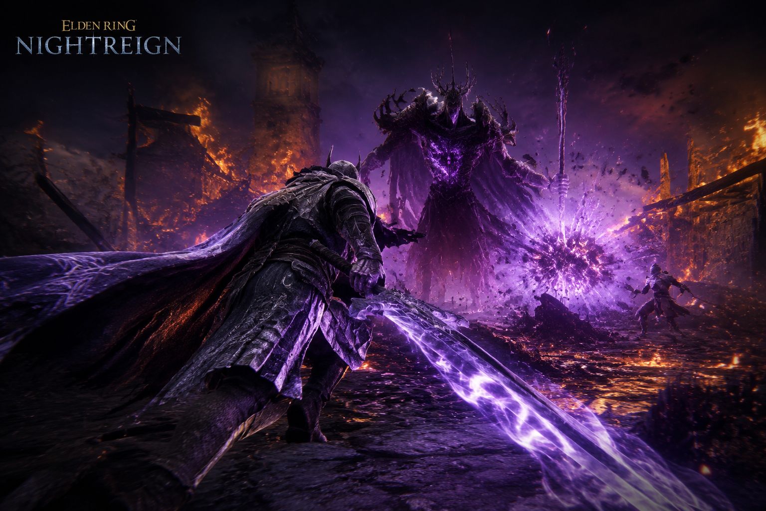 Elden Ring Nightreign combat action with a warrior wielding a greatsword
