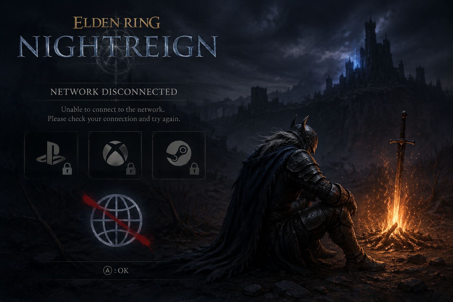 Player looking at disconnected network symbols and platform lock icons