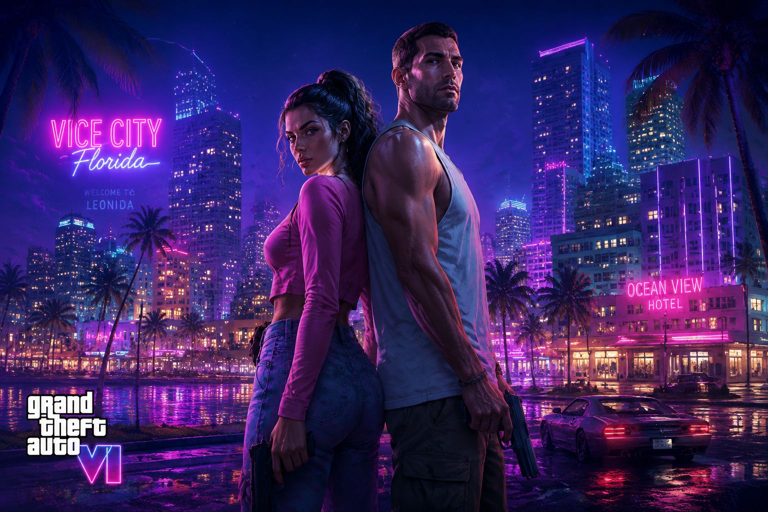 GTA 6 character switching between Lucia and Jason in Vice City