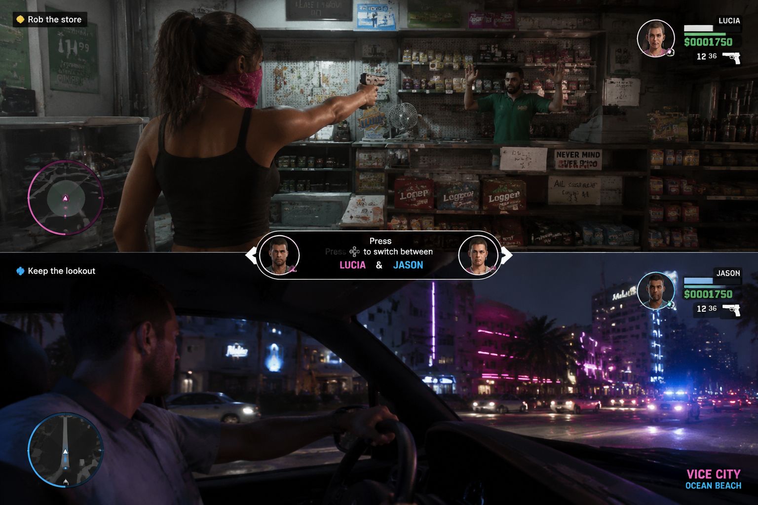 GTA 6 mission switching gameplay in Vice City