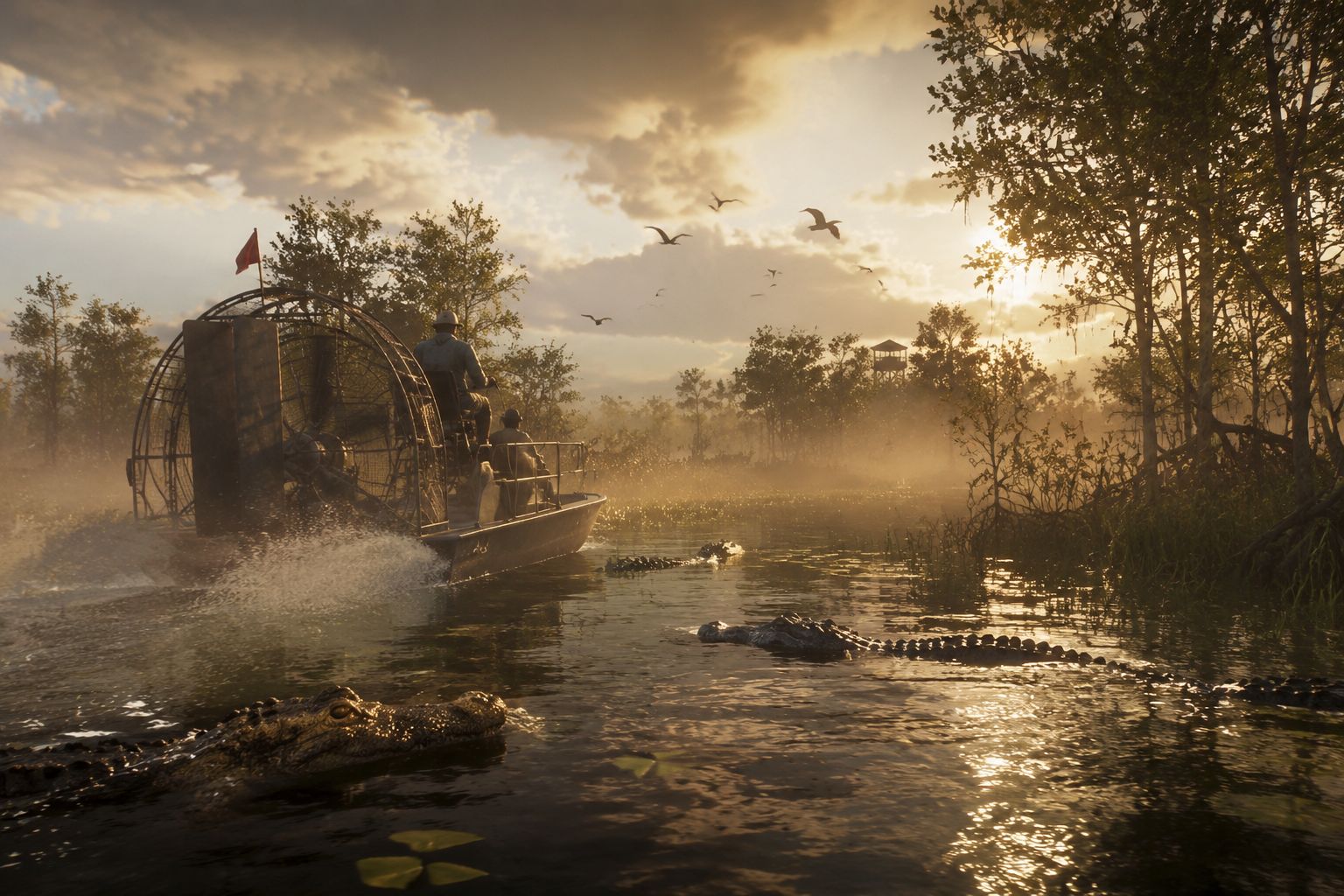 Leonida Everglades with airboat and swamp landscape