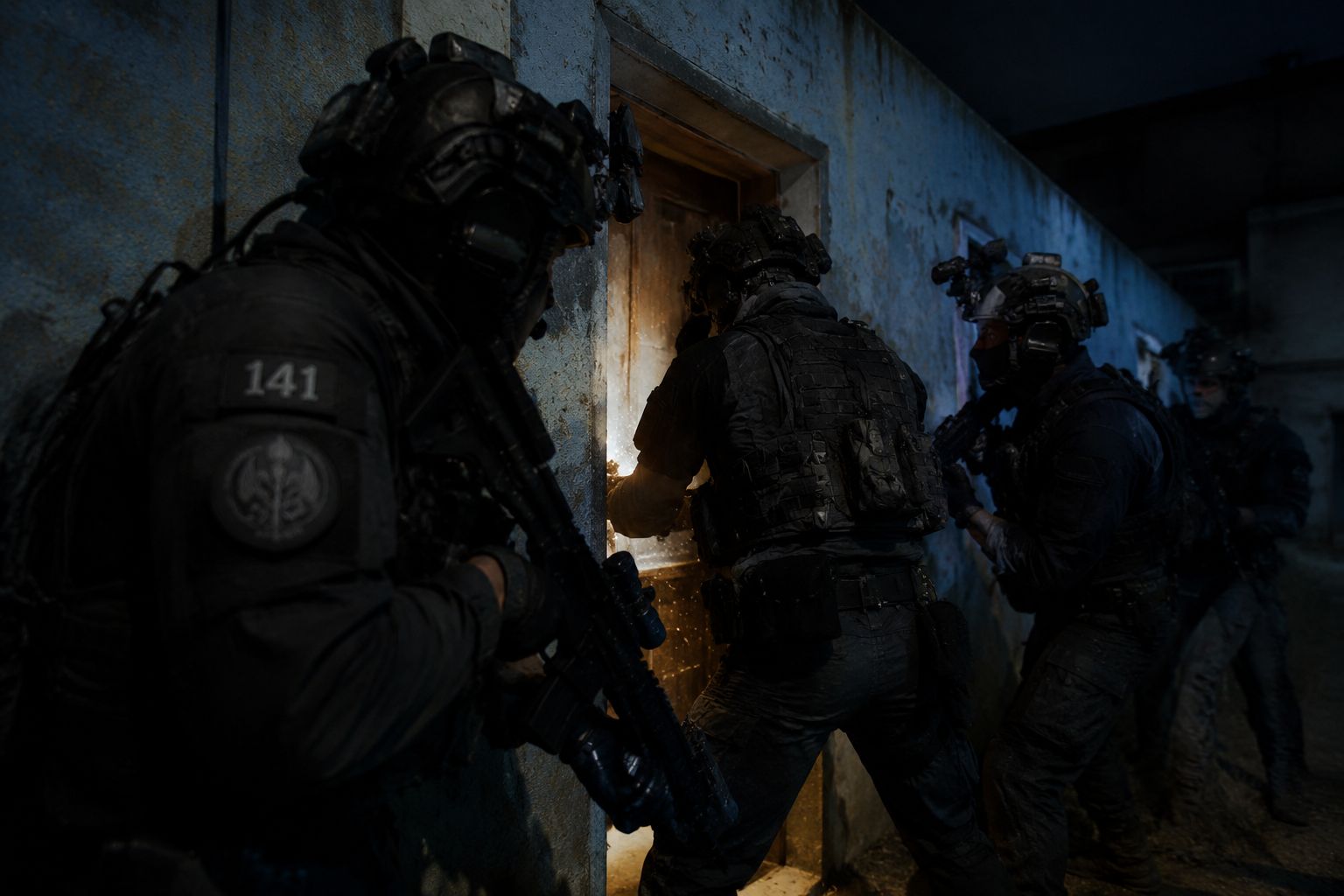 Task Force 141 operatives in tactical gear preparing for a mission