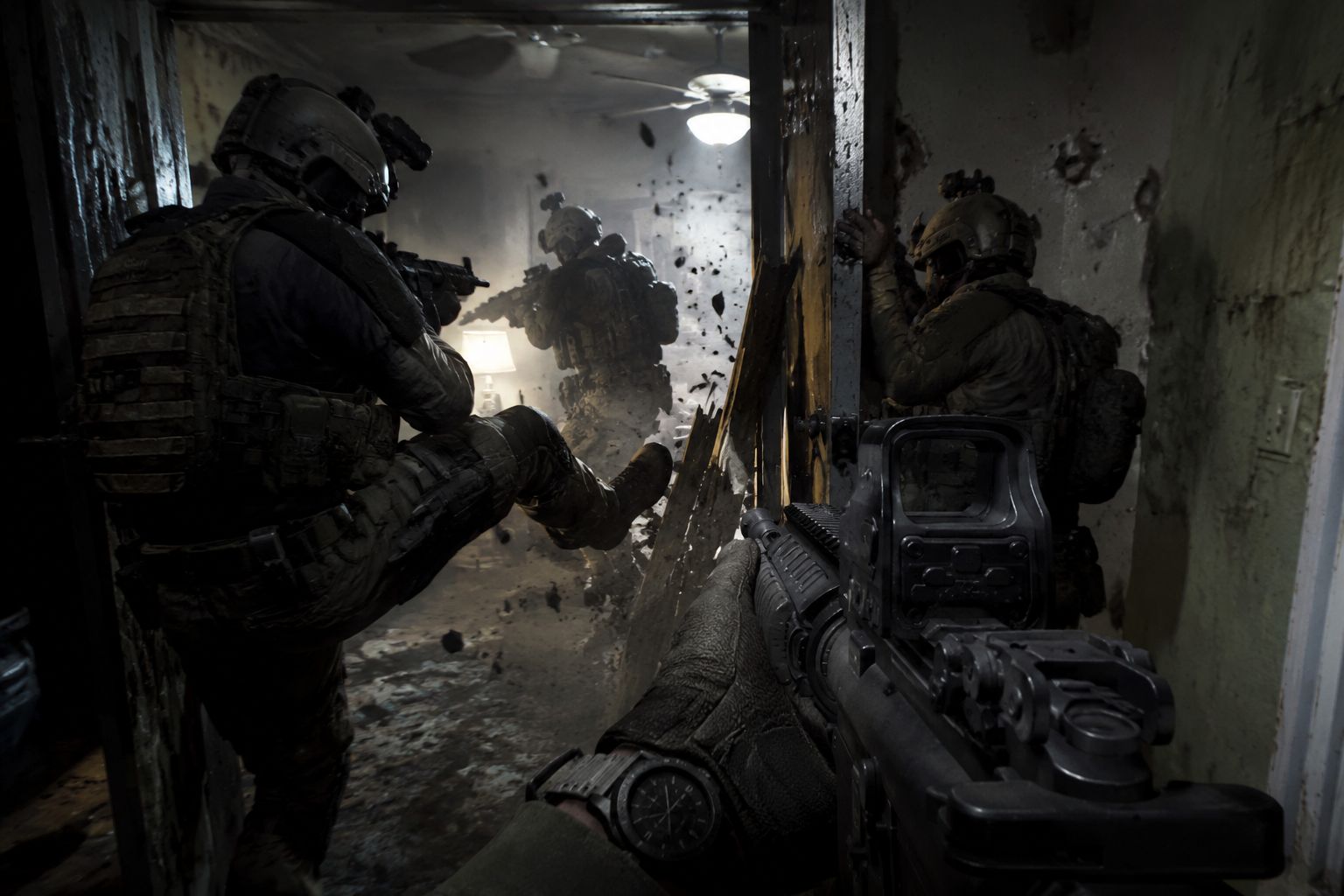 Modern Warfare 4 campaign gameplay showing tactical breach sequence