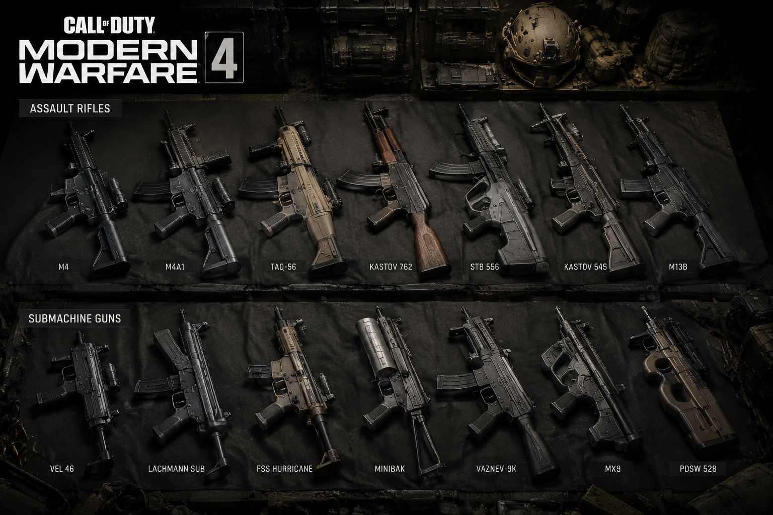 MW4 Weapons Showcase featuring the full arsenal of Modern Warfare 4
