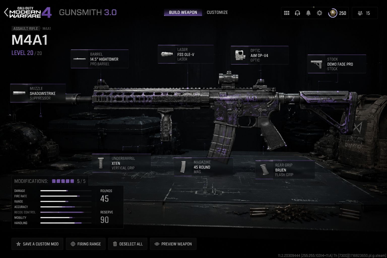 MW4 Gunsmith attachment customization interface